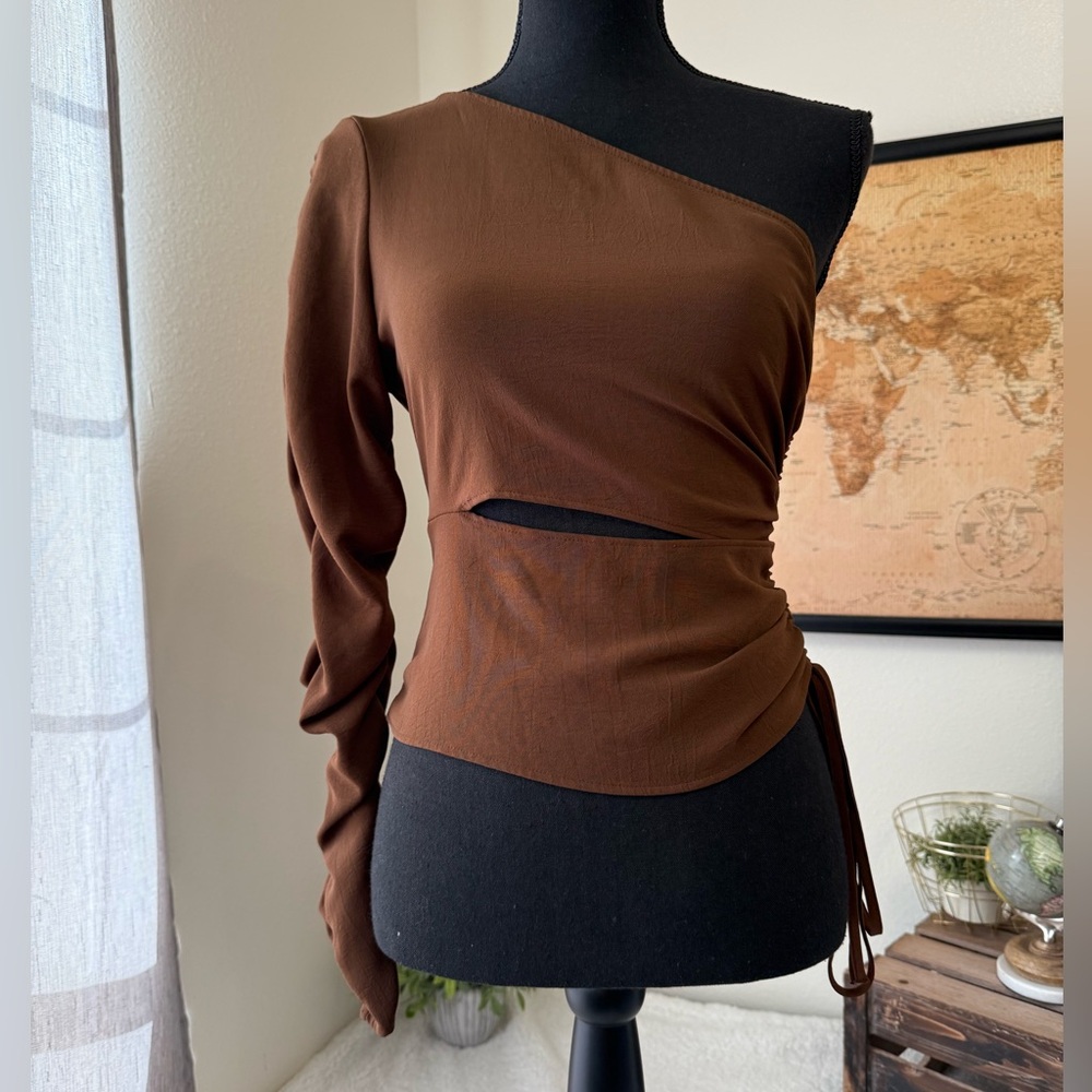 Zara one shoulder brown top